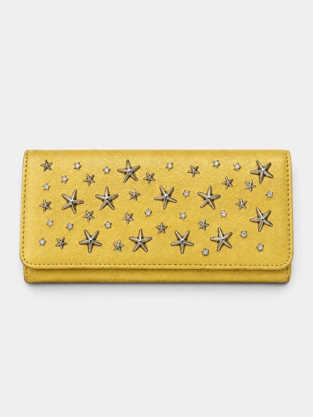 Jimmy Choo Nino Pearlized Yellow Leather Crystal Star Stud Wallet with COA